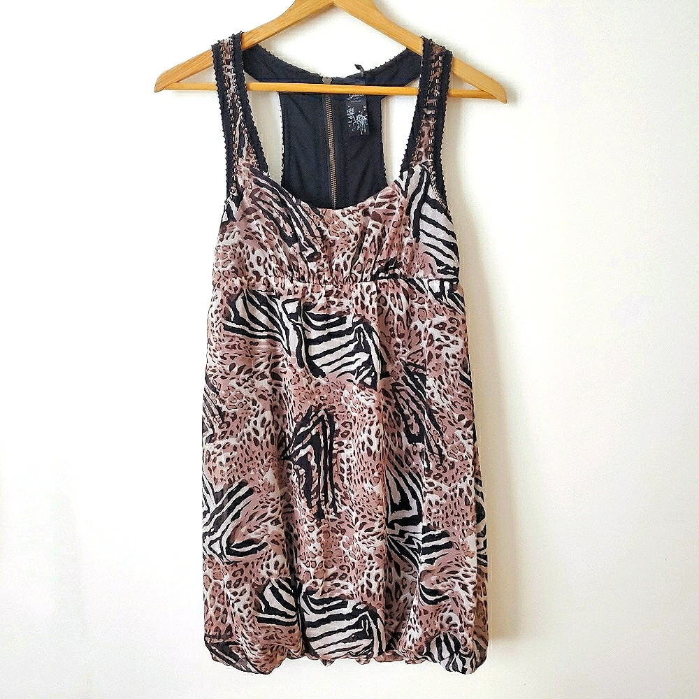 GUESS Dress Mini Animal Print Brown Black Size S